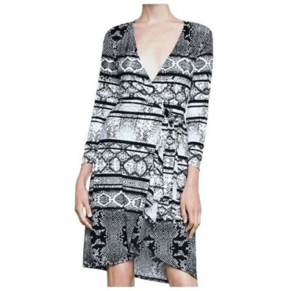 BCBG MAXAZRIA Women's Adele Snake Print Long Sleeve Stretch Wrap Dress Size S - Picture 1 of 10